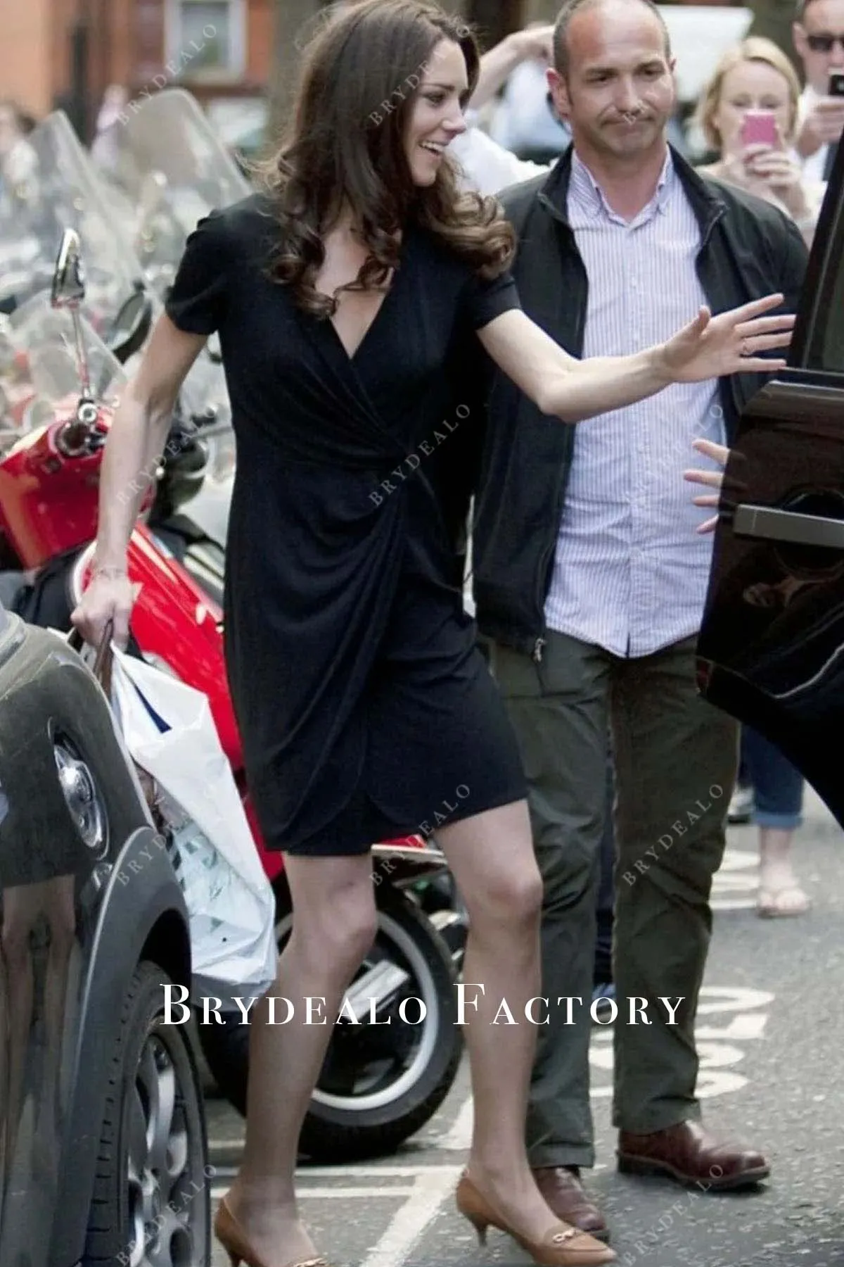 Kate Middleton Black Jersey V-neck Short Wrap Dress