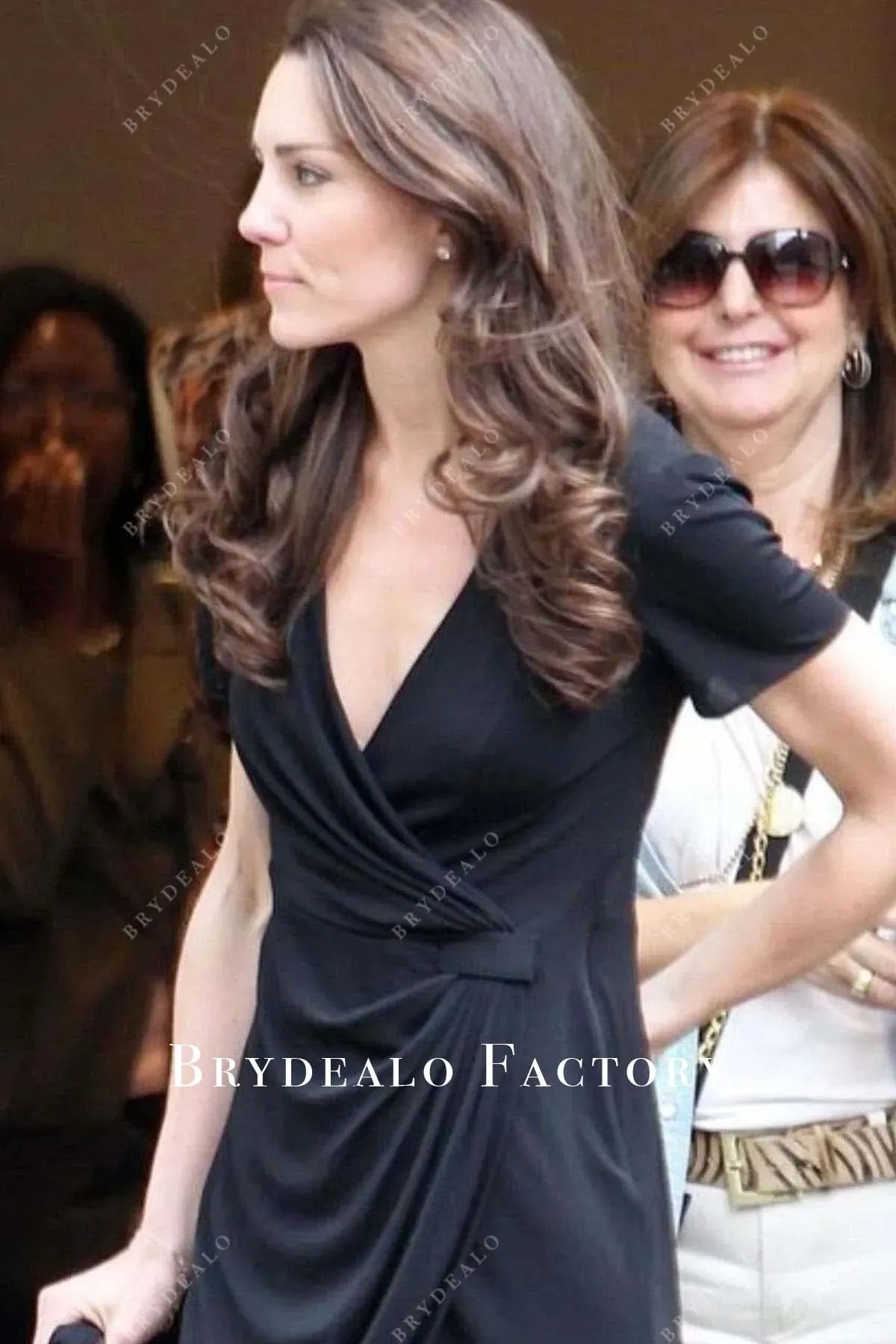 Kate Middleton Black Jersey V-neck Short Wrap Dress