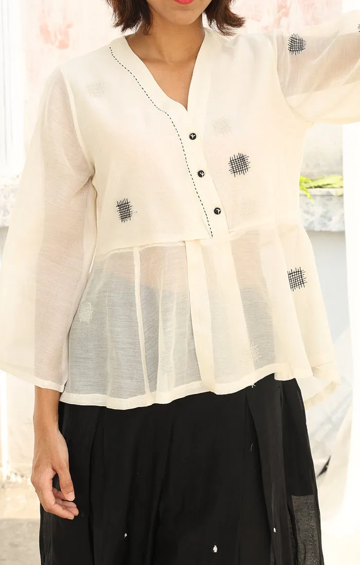 Kedia Top Chanderi in Pearl white with Culottes