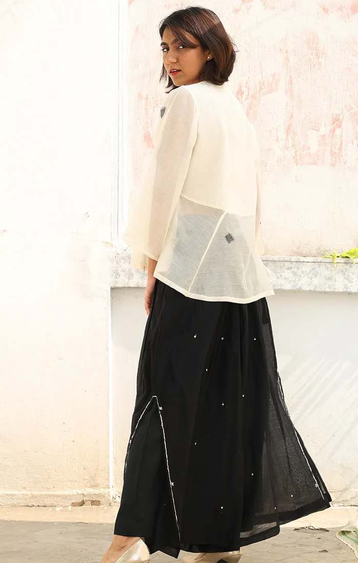 Kedia Top Chanderi in Pearl white with Culottes