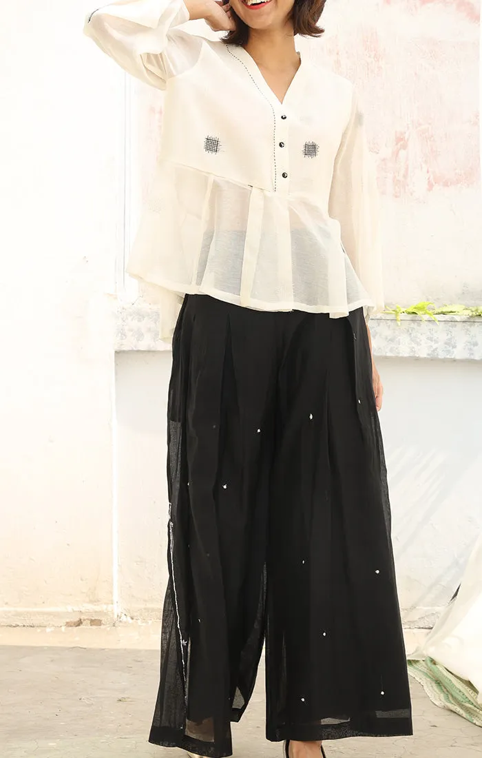 Kedia Top Chanderi in Pearl white with Culottes