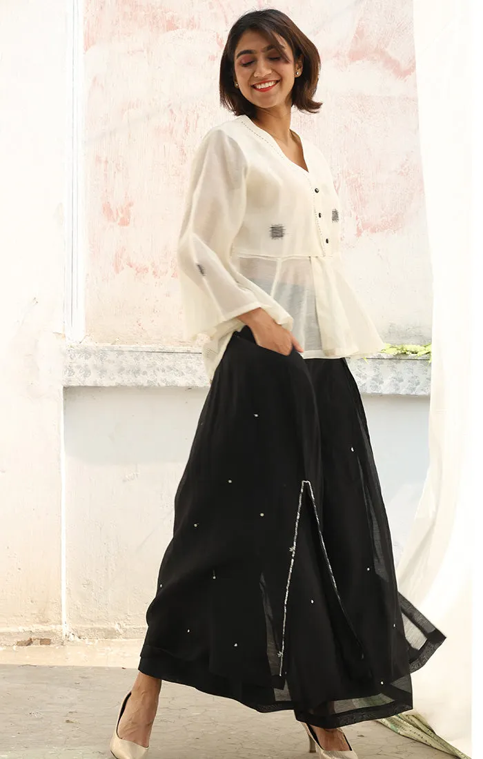 Kedia Top Chanderi in Pearl white with Culottes