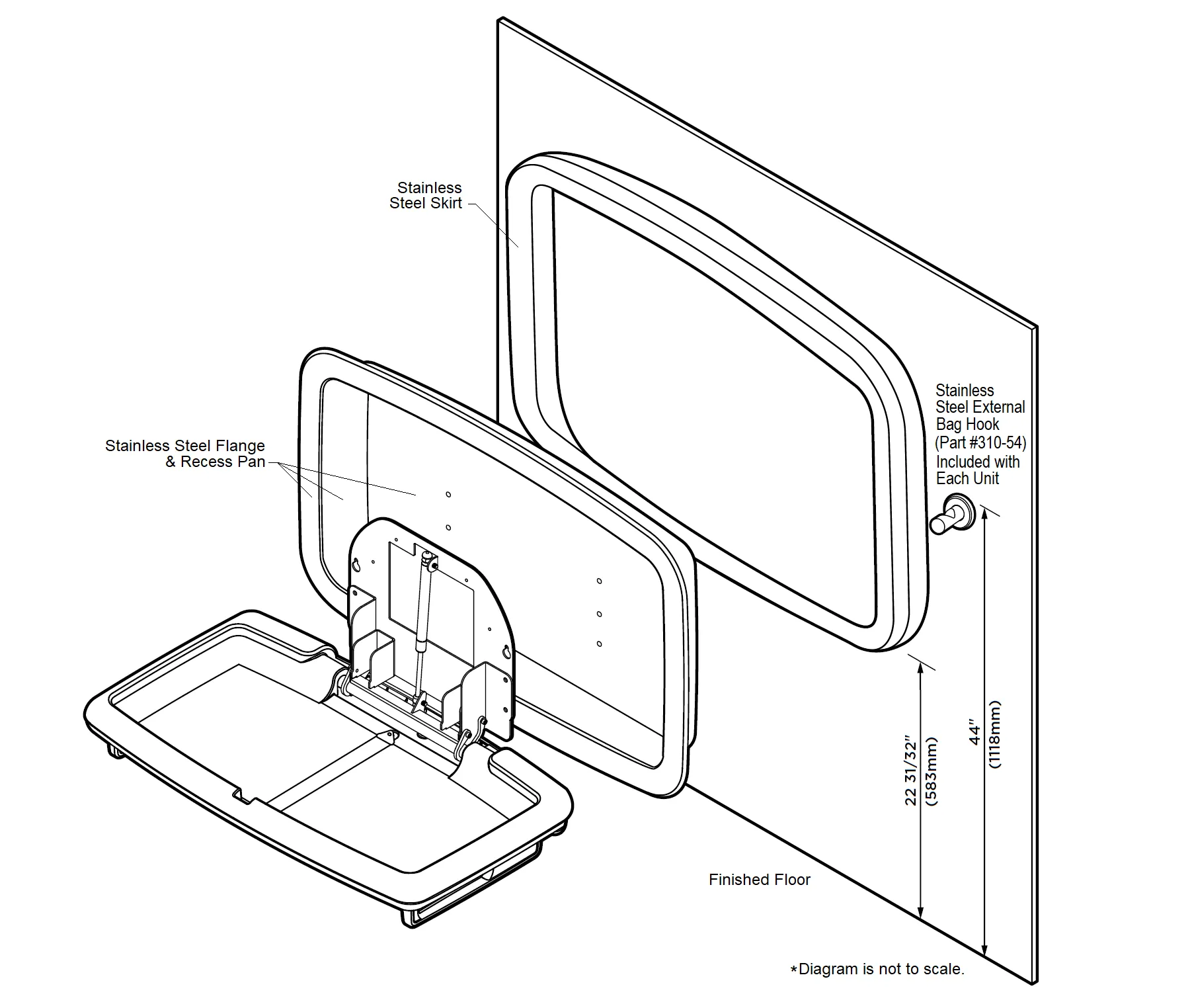 Koala Kare® KB310-SSWM-MBLK - Matte Black Wall Mounted Horizontal Stainless Steel Baby Changing Station (Newest Generation)