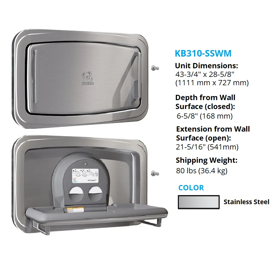 Koala Kare® KB310-SSWM - Wall Mounted Horizontal Stainless Steel Baby Changing Station (Newest Generation)