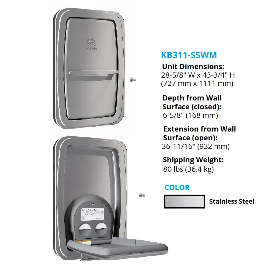 Koala Kare® KB311-SSWM - Wall Mounted Vertical Stainless Steel Baby Changing Station (Newest Generation)