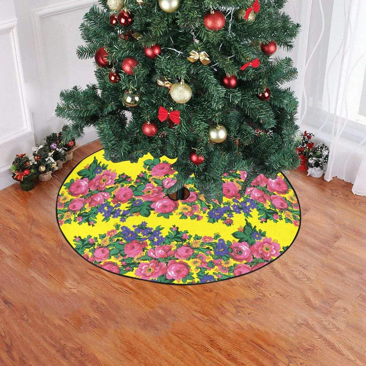 Kokum's Revenge-Yellow Christmas Tree Skirt 47" x 47"