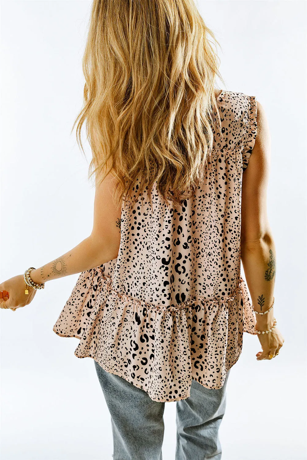 Leopard Frilled Sleeveless Babydoll Top