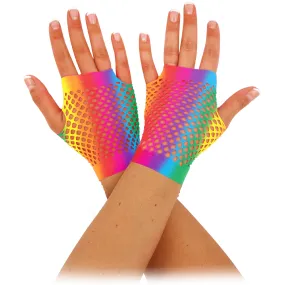 LGBTQ  Rainbow Pride Short Fingerless Fishnet Gloves