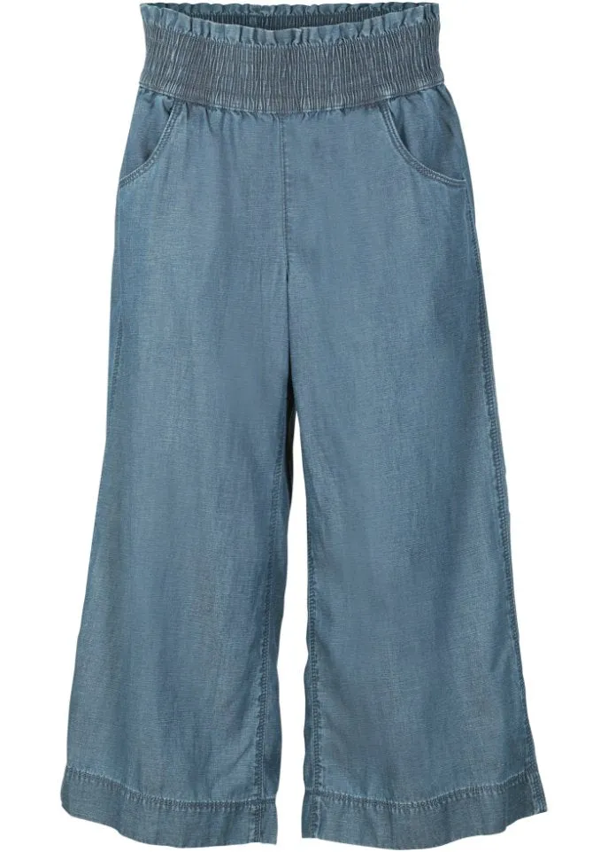 Light summer culottes with a wide comfortable belt Bpc Bonprix Collection, blue