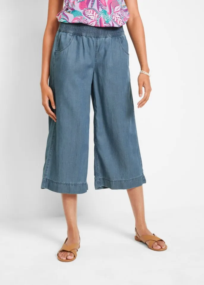 Light summer culottes with a wide comfortable belt Bpc Bonprix Collection, blue