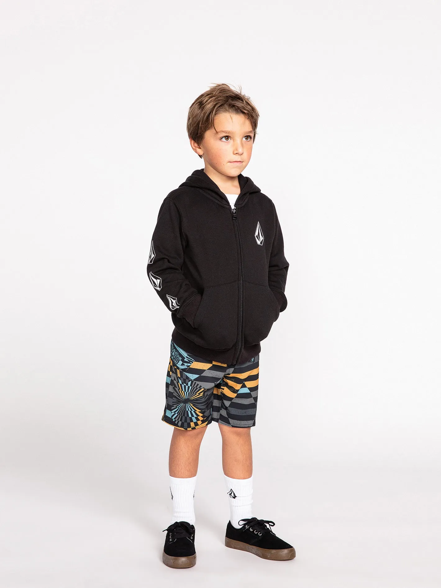 Little Boys Iconic Stone Zip Hoodie - Black