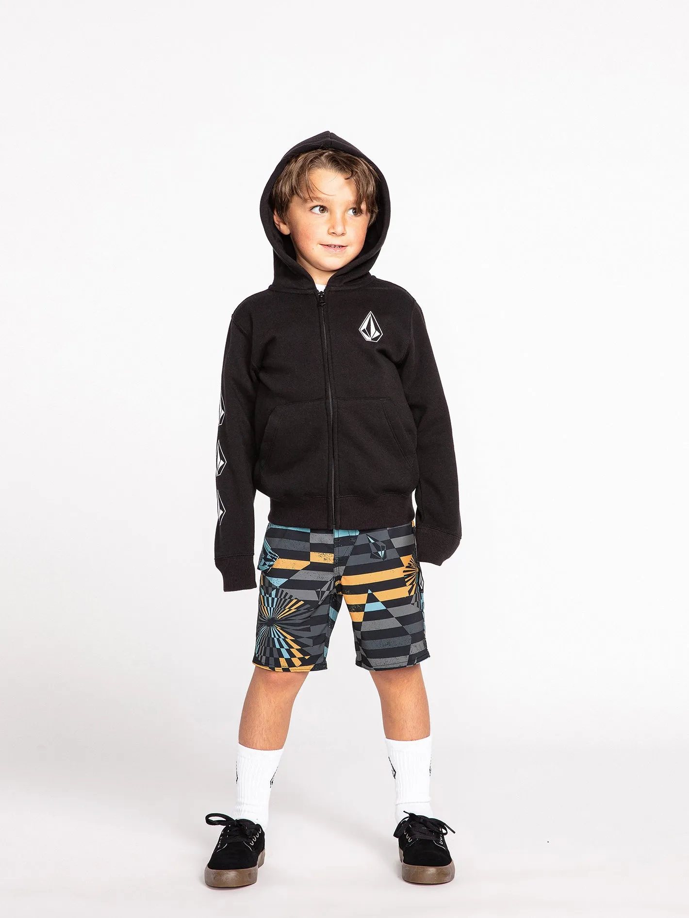 Little Boys Iconic Stone Zip Hoodie - Black