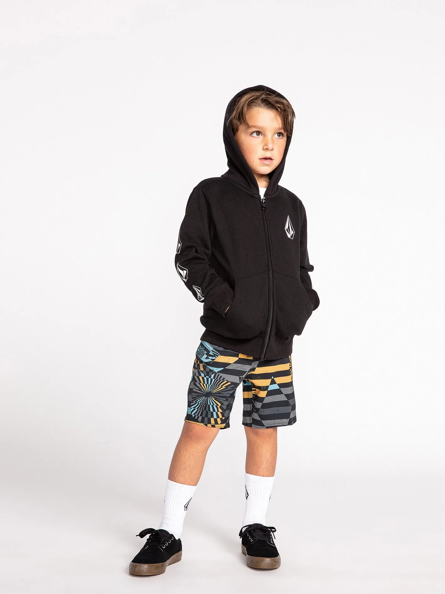 Little Boys Iconic Stone Zip Hoodie - Black