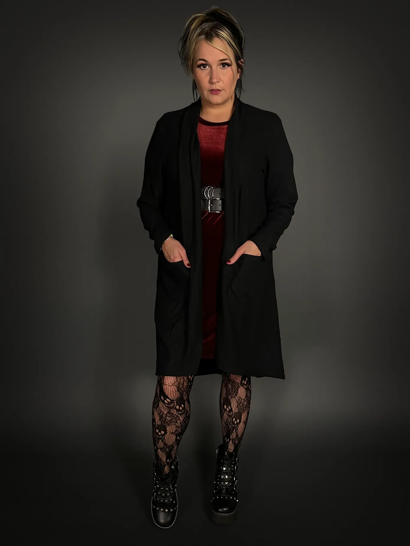 Long Sleeve Full-length Duster Cardigan Sweater with Pockets in Black