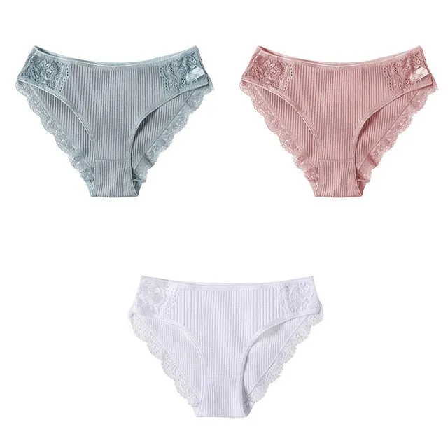 Lot de 3 Culottes en coton et dentelle modèle Camilia