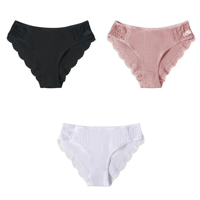 Lot de 3 Culottes en coton et dentelle modèle Camilia