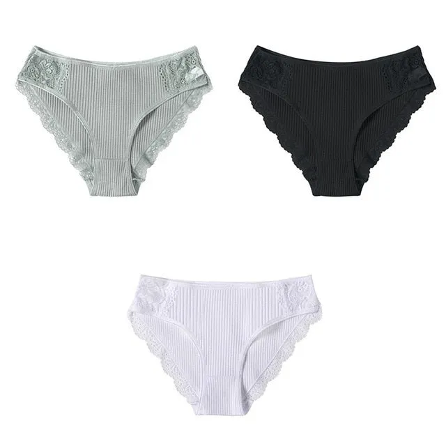 Lot de 3 Culottes en coton et dentelle modèle Camilia