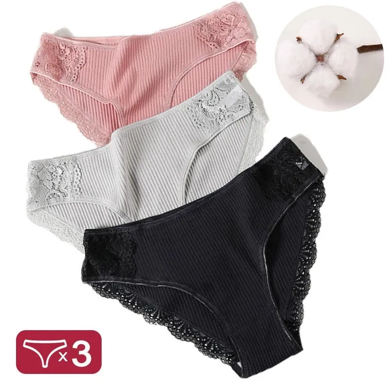 Lot de 3 Culottes en coton et dentelle modèle Camilia