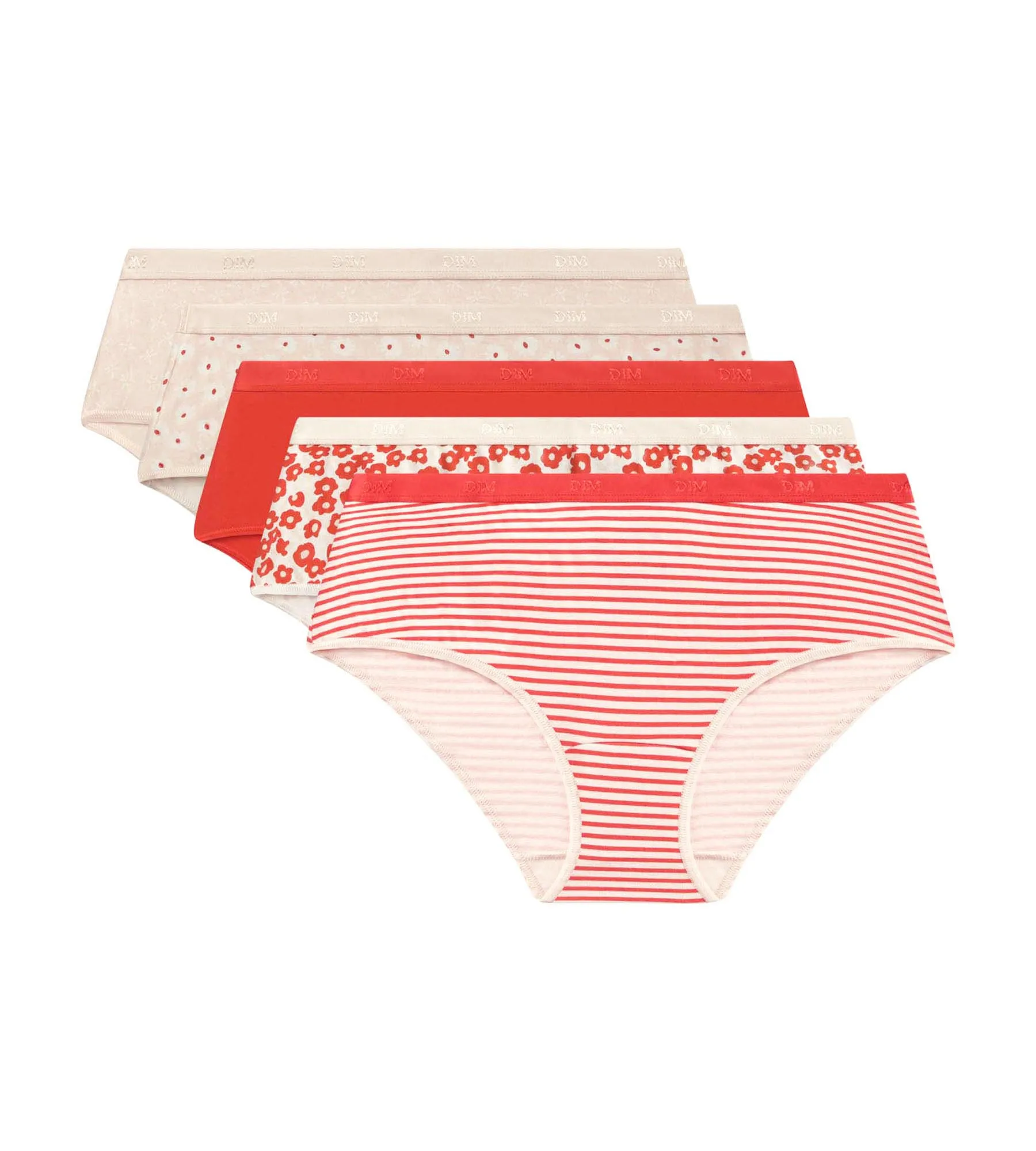 Lot de 5 shorties femme en coton stretch à fleurs Rouge Les Pockets