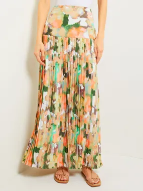 Maxi Drop Waist Skirt - Pleated Watercolor Woven