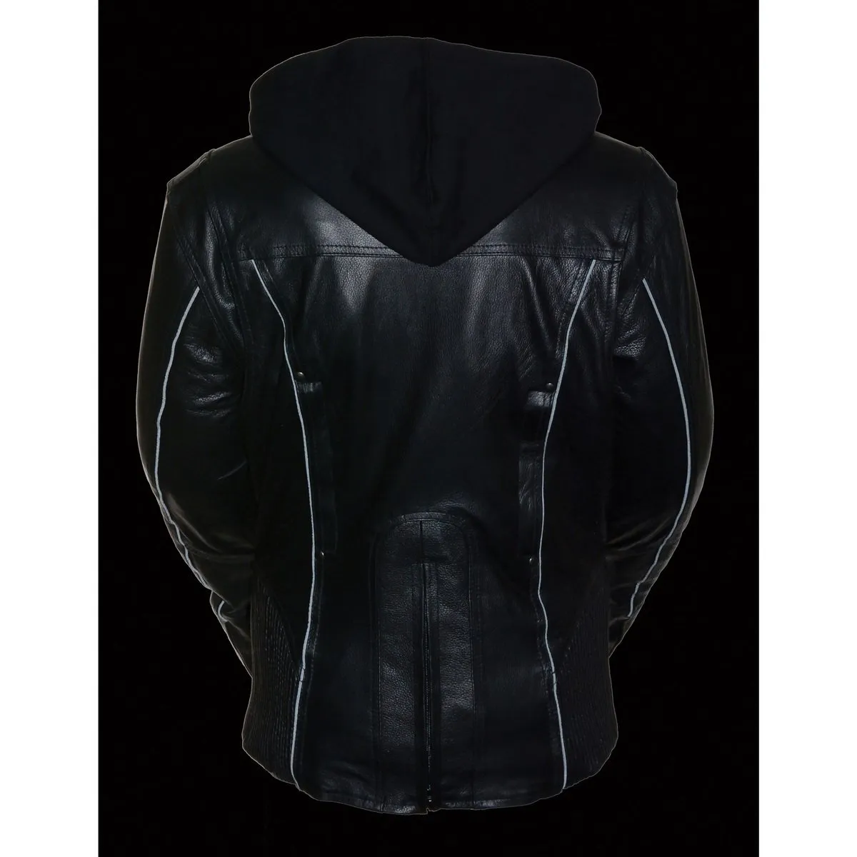 Milwaukee Leather ML2066 Women's 3/4 Black Leather Hoodie Jacket with Reflective Tribal Design