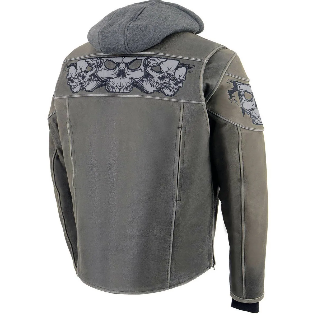 Milwaukee Leather MLM1562 Men's Distressed Grey Leather Jacket with Reflective Skulls