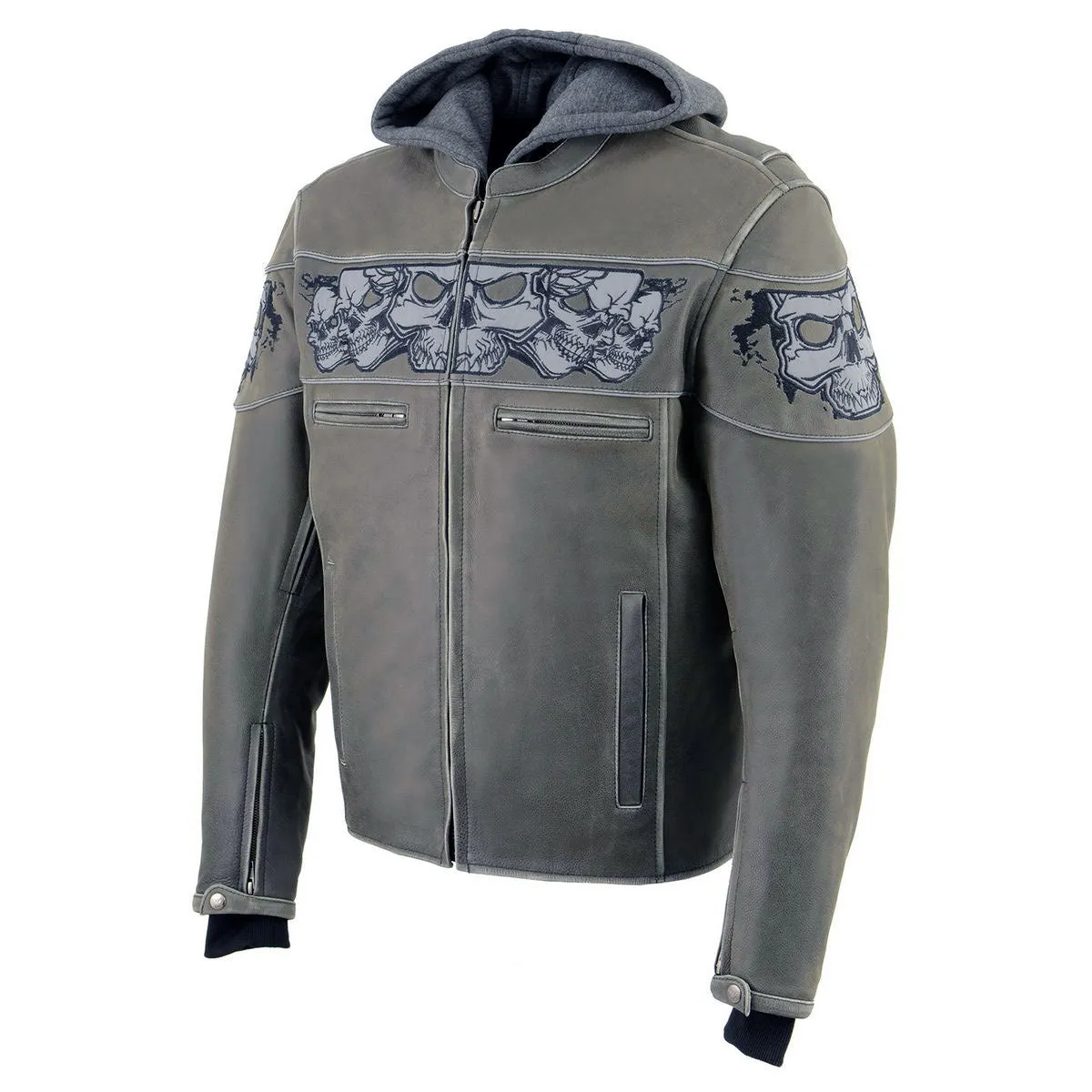 Milwaukee Leather MLM1562 Men's Distressed Grey Leather Jacket with