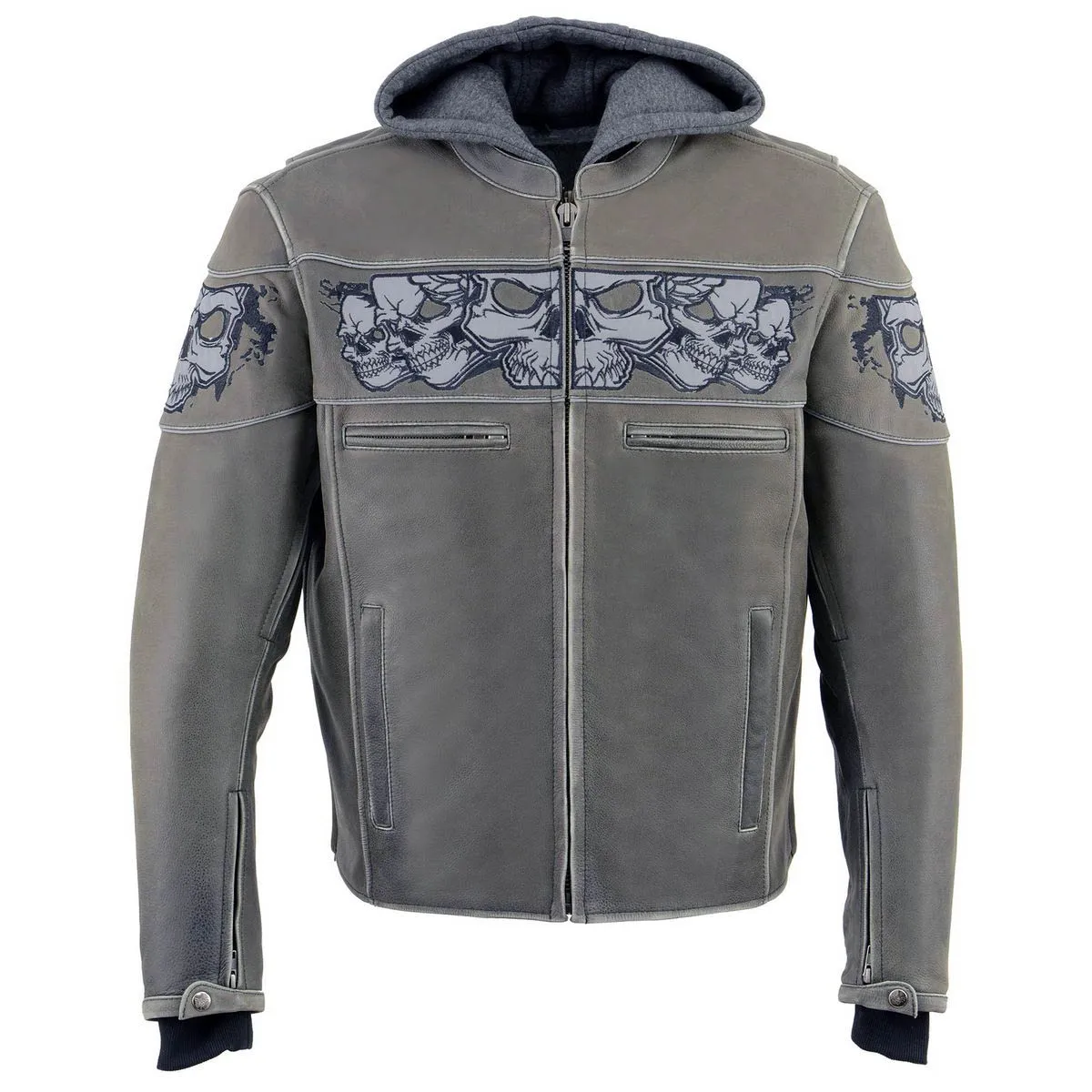 Milwaukee Leather MLM1562 Men's Distressed Grey Leather Jacket with