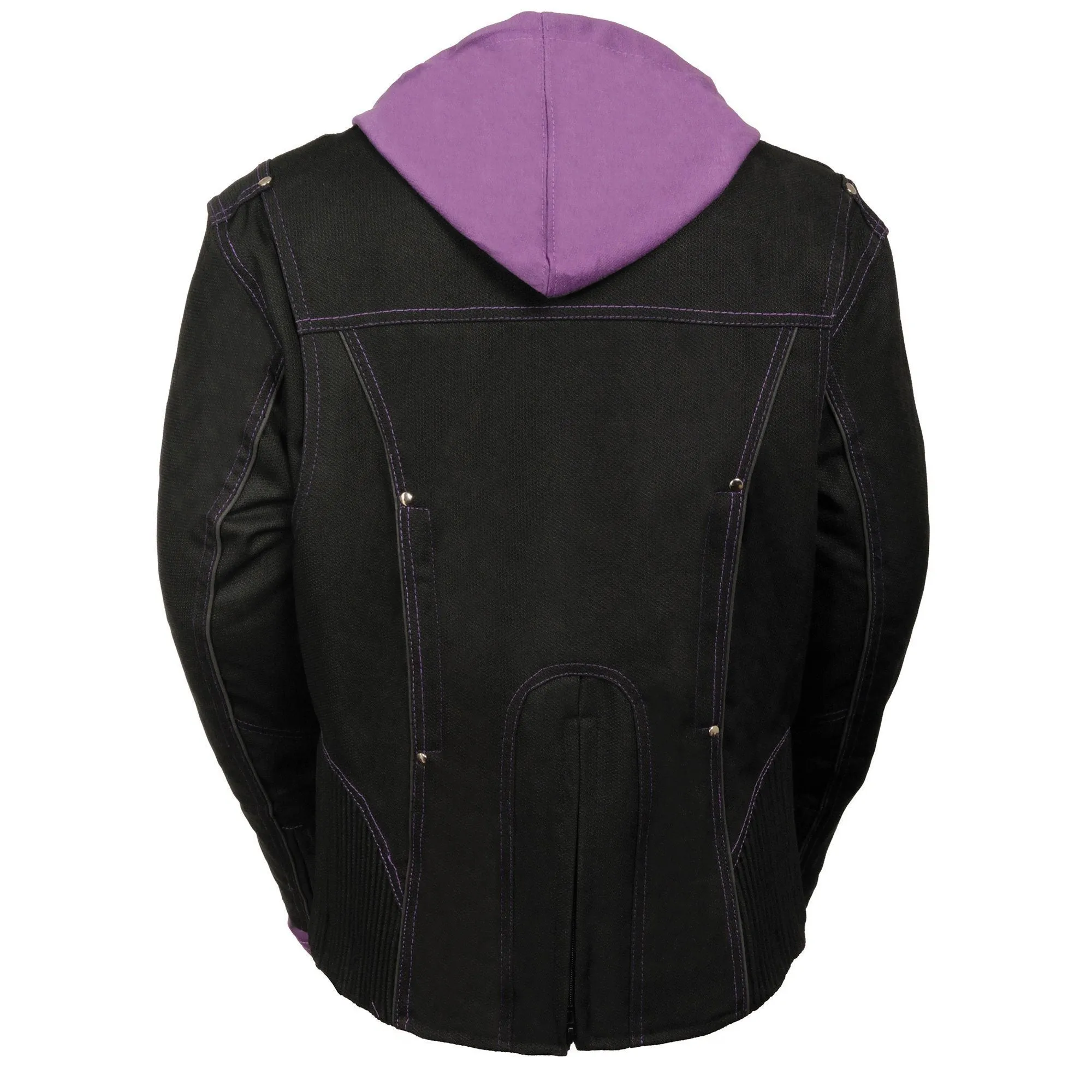 Milwaukee Leather MPL1967 Women's 3/4 Hooded Black and Purple Textile Jacket with Reflective Tribal Detail