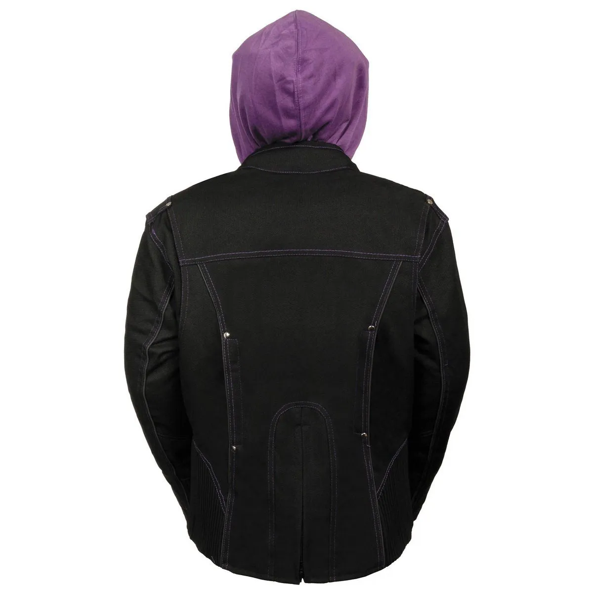 Milwaukee Leather MPL1967 Women's 3/4 Hooded Black and Purple Textile Jacket with Reflective Tribal Detail