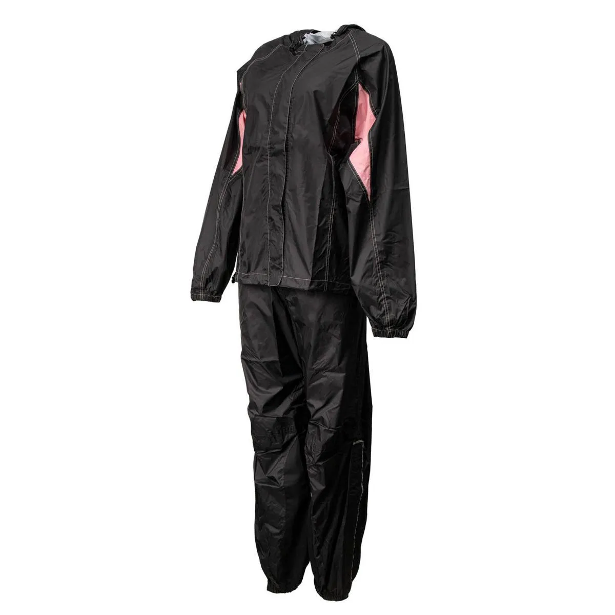 Milwaukee Leather MPL9607 Women's Black and Pink Water Resistant Rain Suit w/ Reflective Material and Hoodie