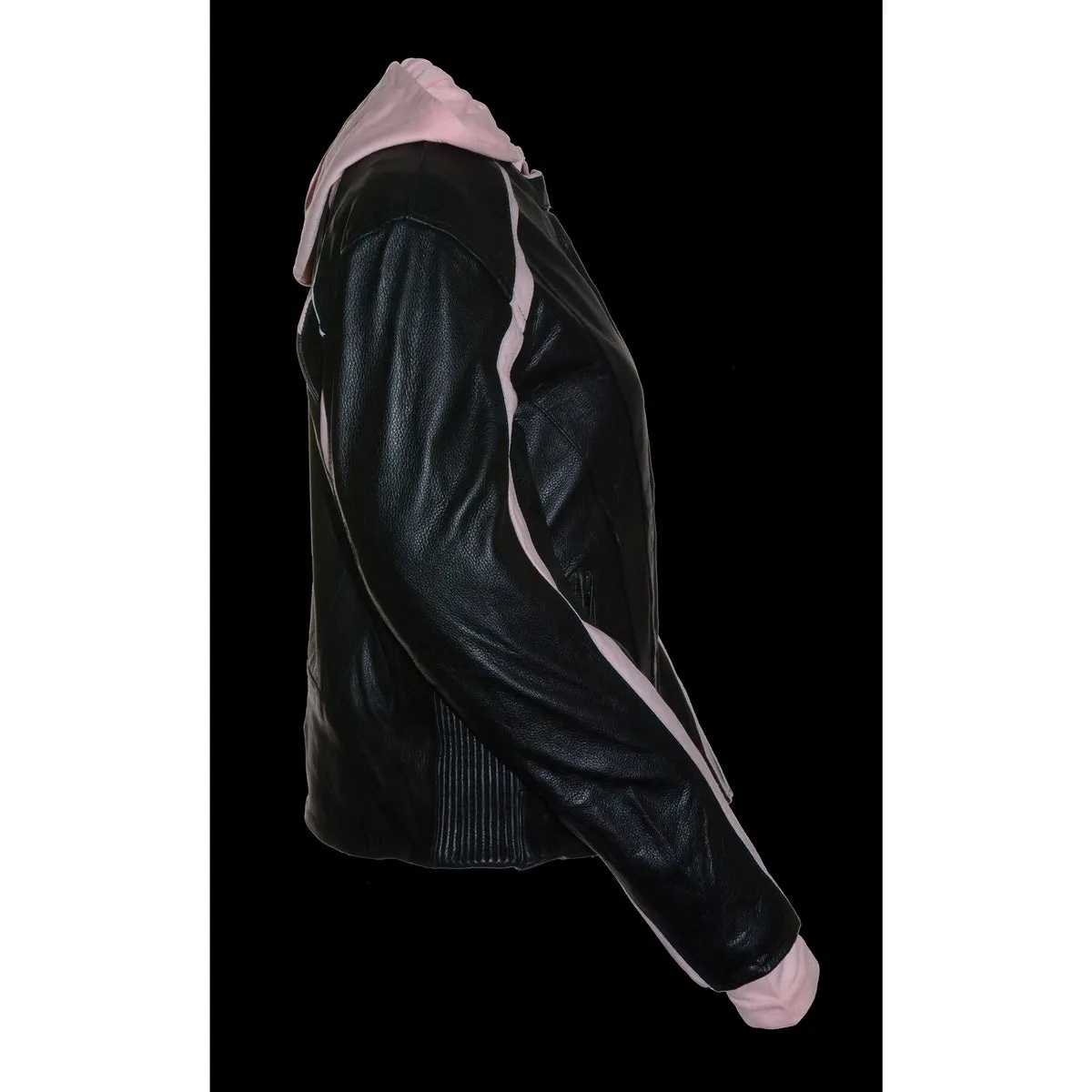 Milwaukee Leather SH1951 Women's Black and Pink Striped Leather Jacket with Zip-Out Hoodie