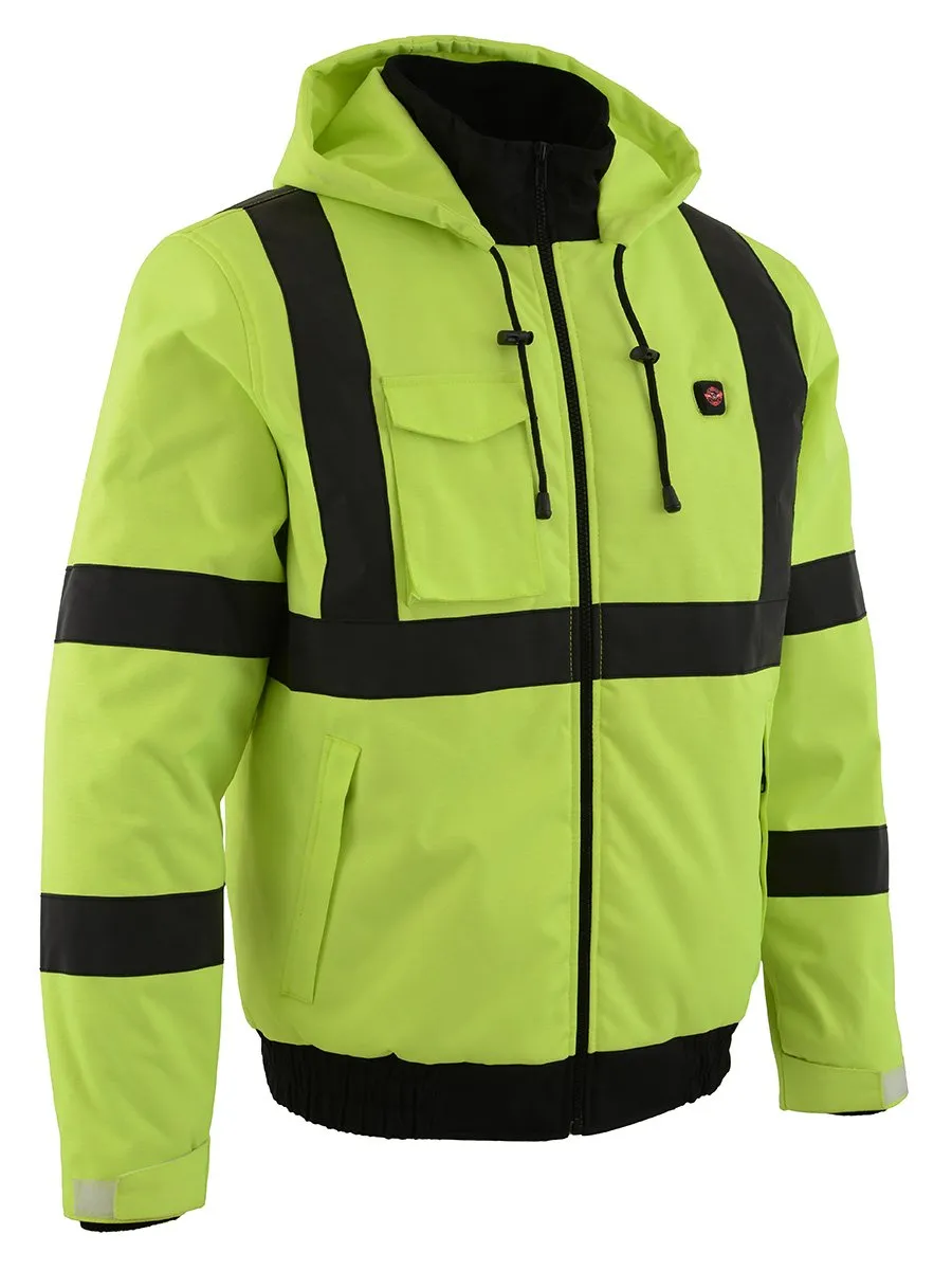 Nexgen Heat MPM1773SET Men's Heated High Visibility Work Hoodie, Neon Green Hi Vis Reflective Hoodie w/ Battery