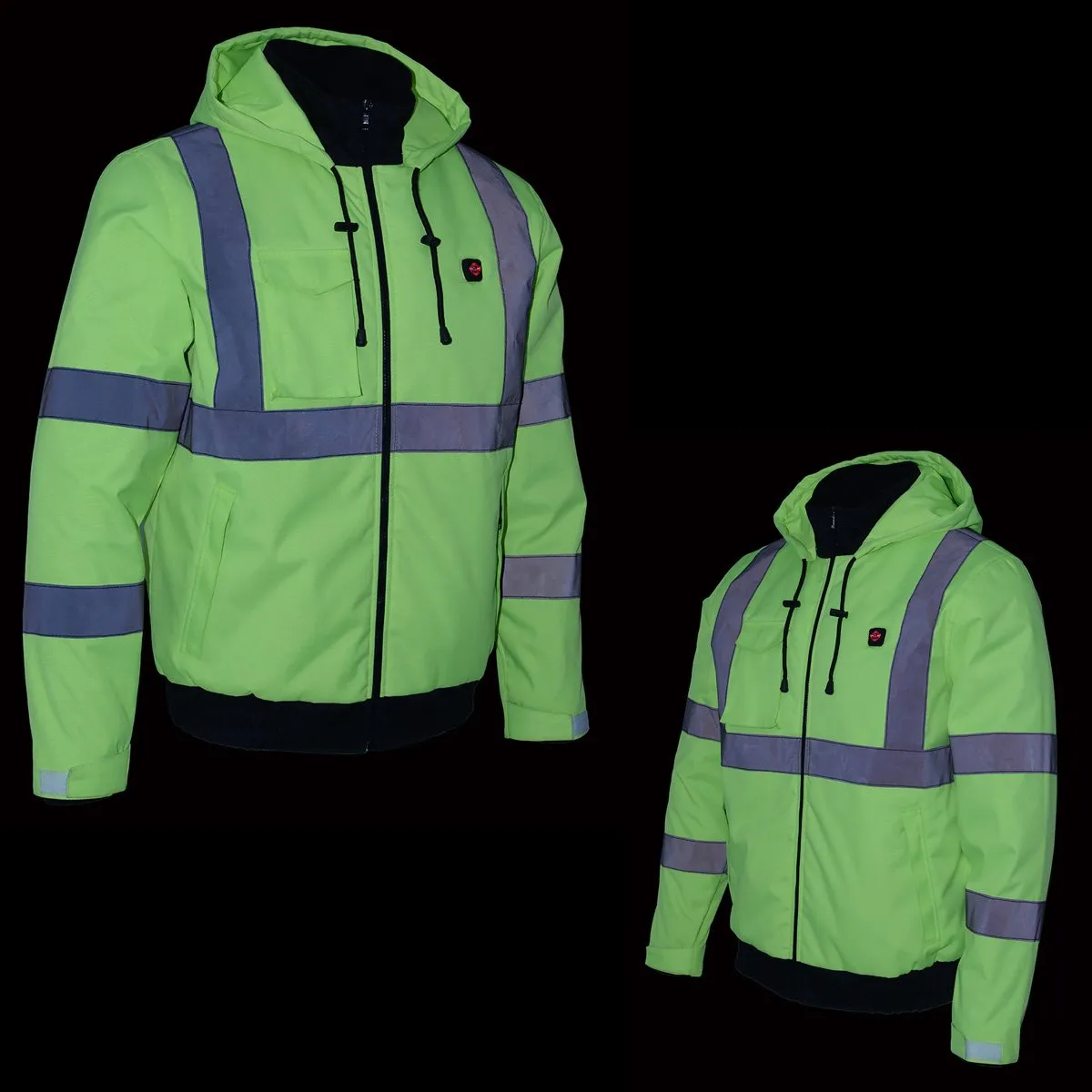 Nexgen Heat MPM1773SET Men's Heated High Visibility Work Hoodie, Neon Green Hi Vis Reflective Hoodie w/ Battery