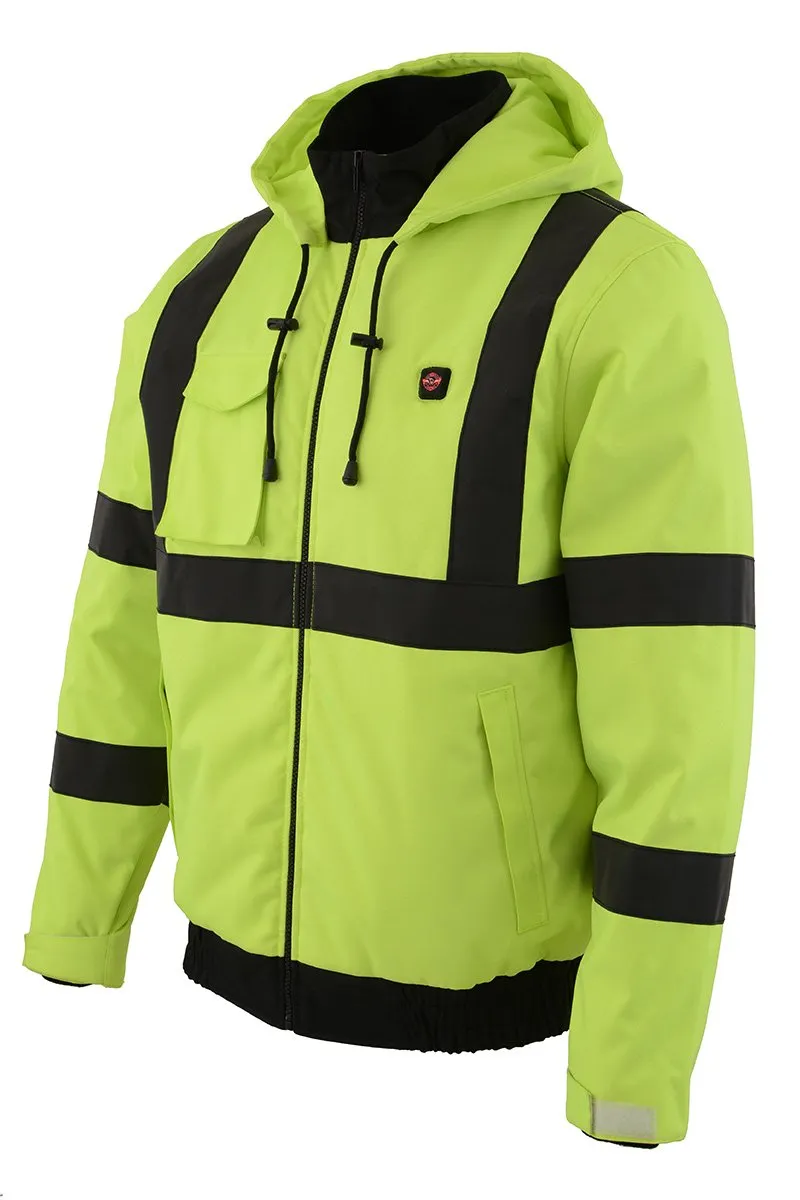 Nexgen Heat MPM1773SET Men's Heated High Visibility Work Hoodie, Neon Green Hi Vis Reflective Hoodie w/ Battery