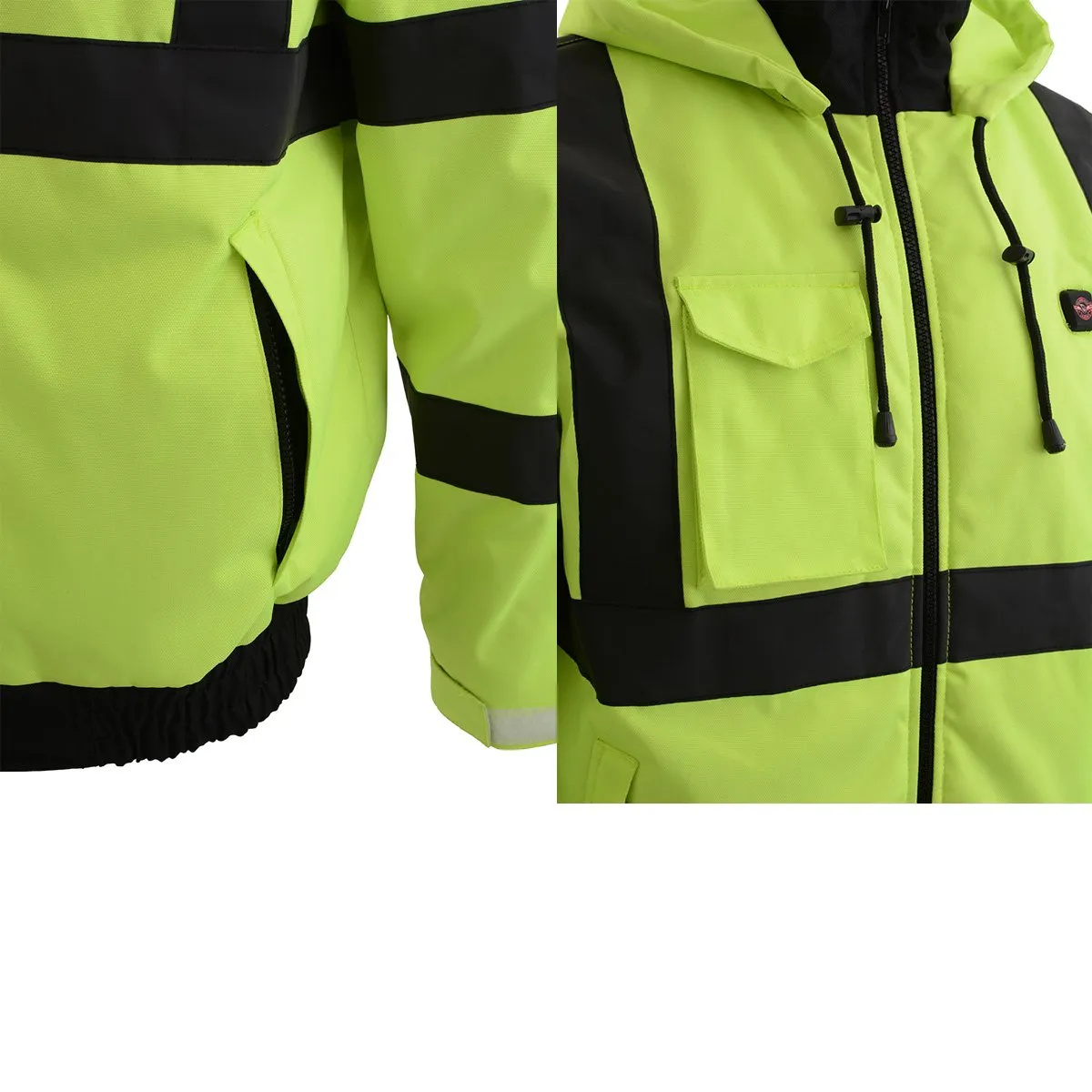 Nexgen Heat MPM1773SET Men's Heated High Visibility Work Hoodie, Neon Green Hi Vis Reflective Hoodie w/ Battery