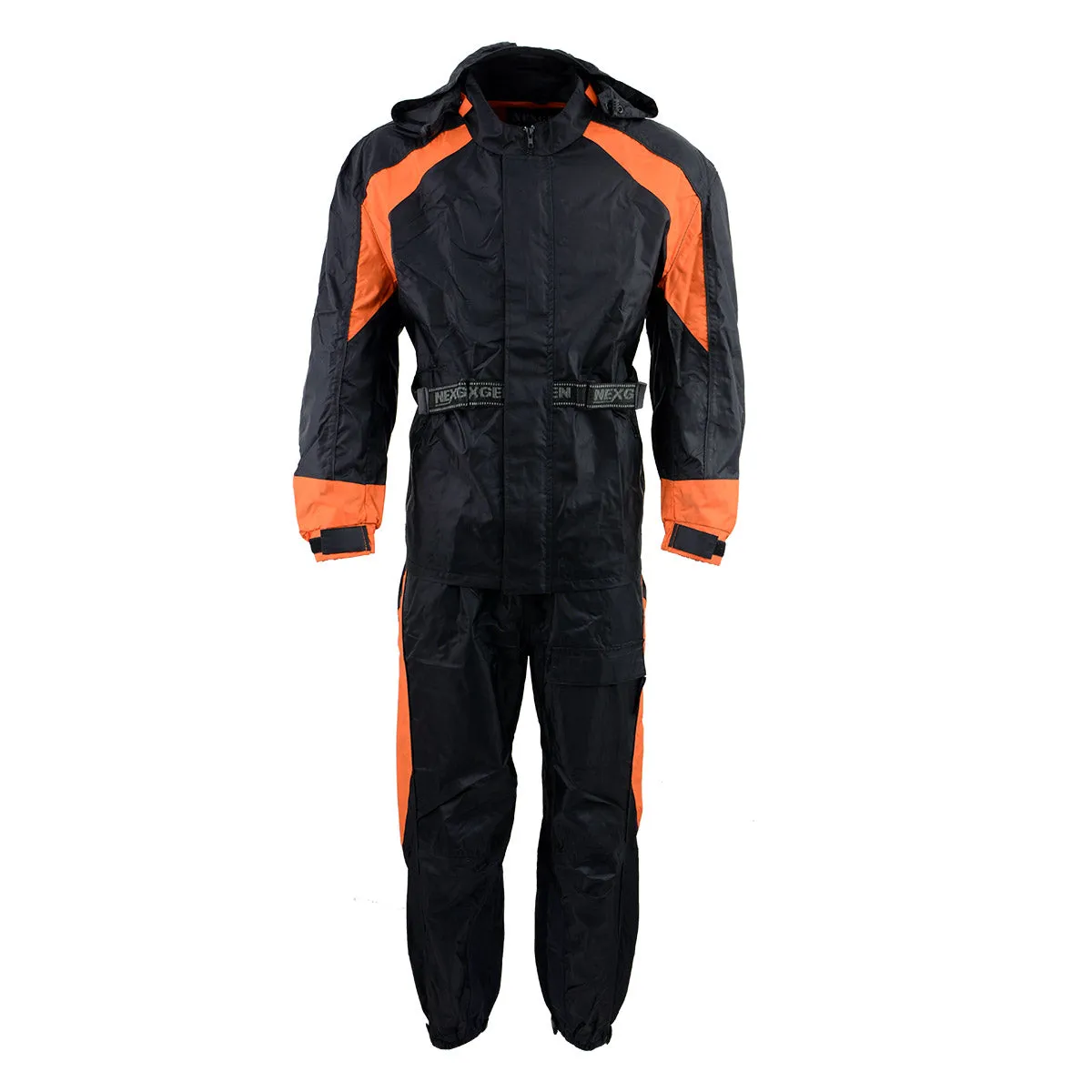 NexGen Men's SH2052 Black and Orange Hooded Water Proof Armored Rain Suit