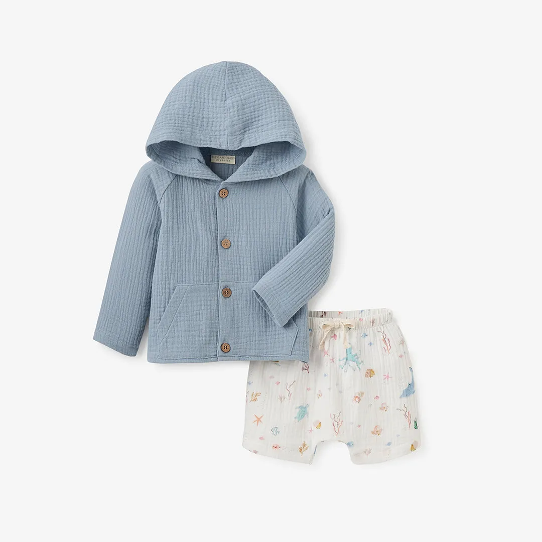 Ocean Adventure Organic Muslin Short & Hoodie Set