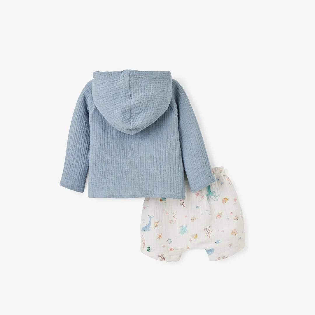 Ocean Adventure Organic Muslin Short & Hoodie Set