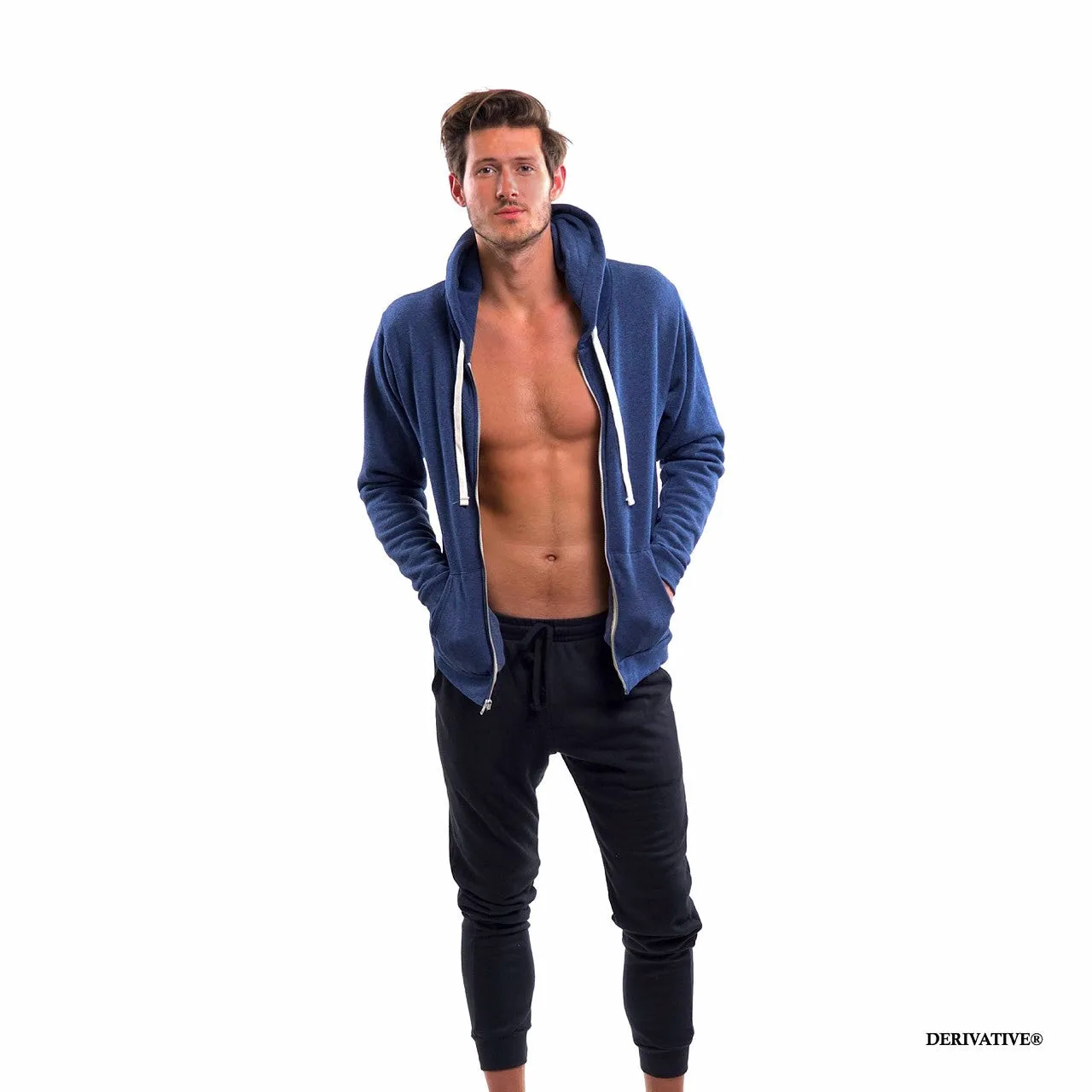 Organic Cotton & Recycled Polyester Zip Up Hoodie - Heather Navy