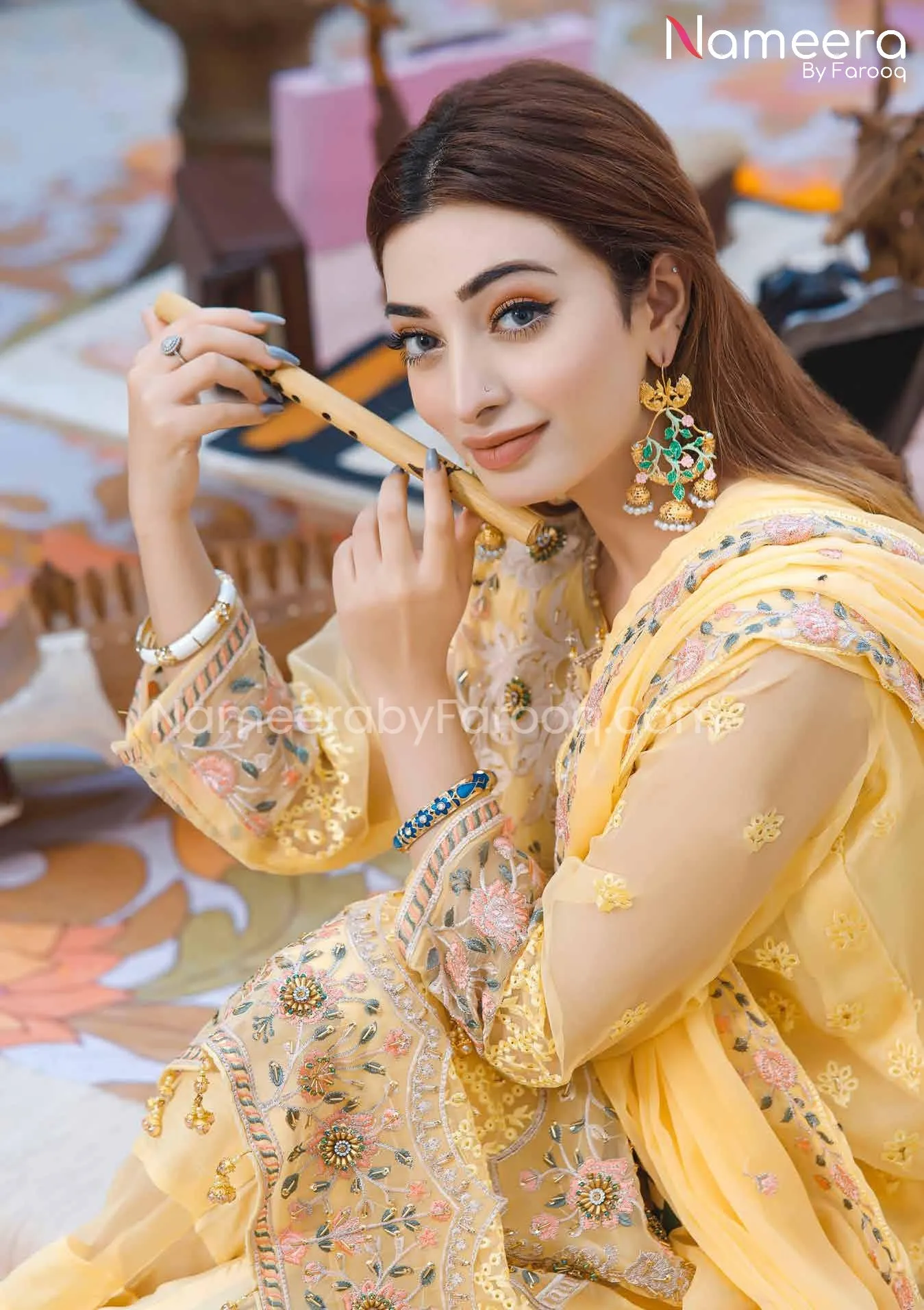 Pakistani Traditional Dress in Yellow Shade #PF245