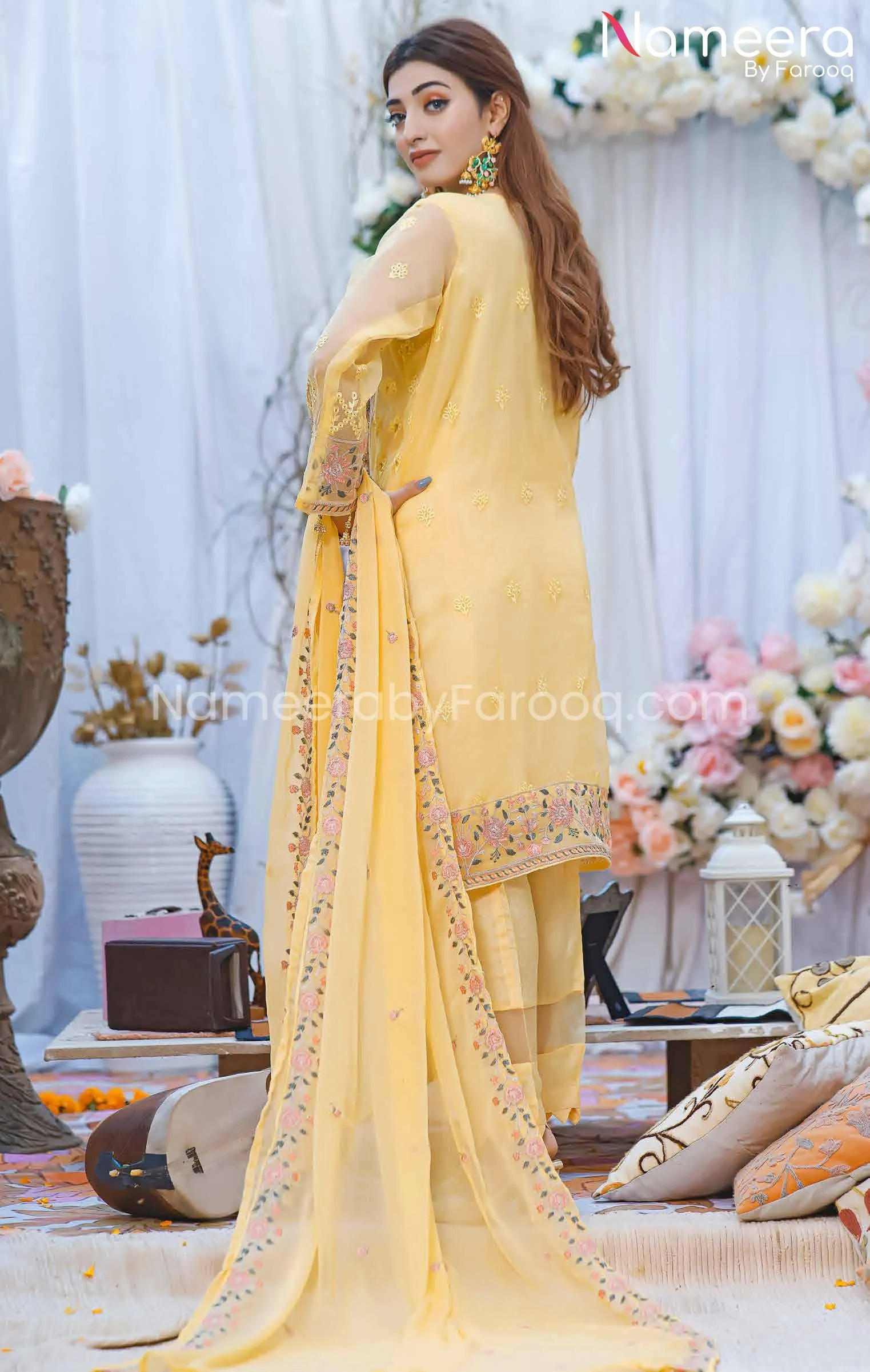 Pakistani Traditional Dress in Yellow Shade #PF245