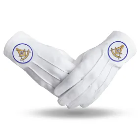 Past Master Blue Lodge California Regulation Gloves - Cotton With White Patch With Blue Borders