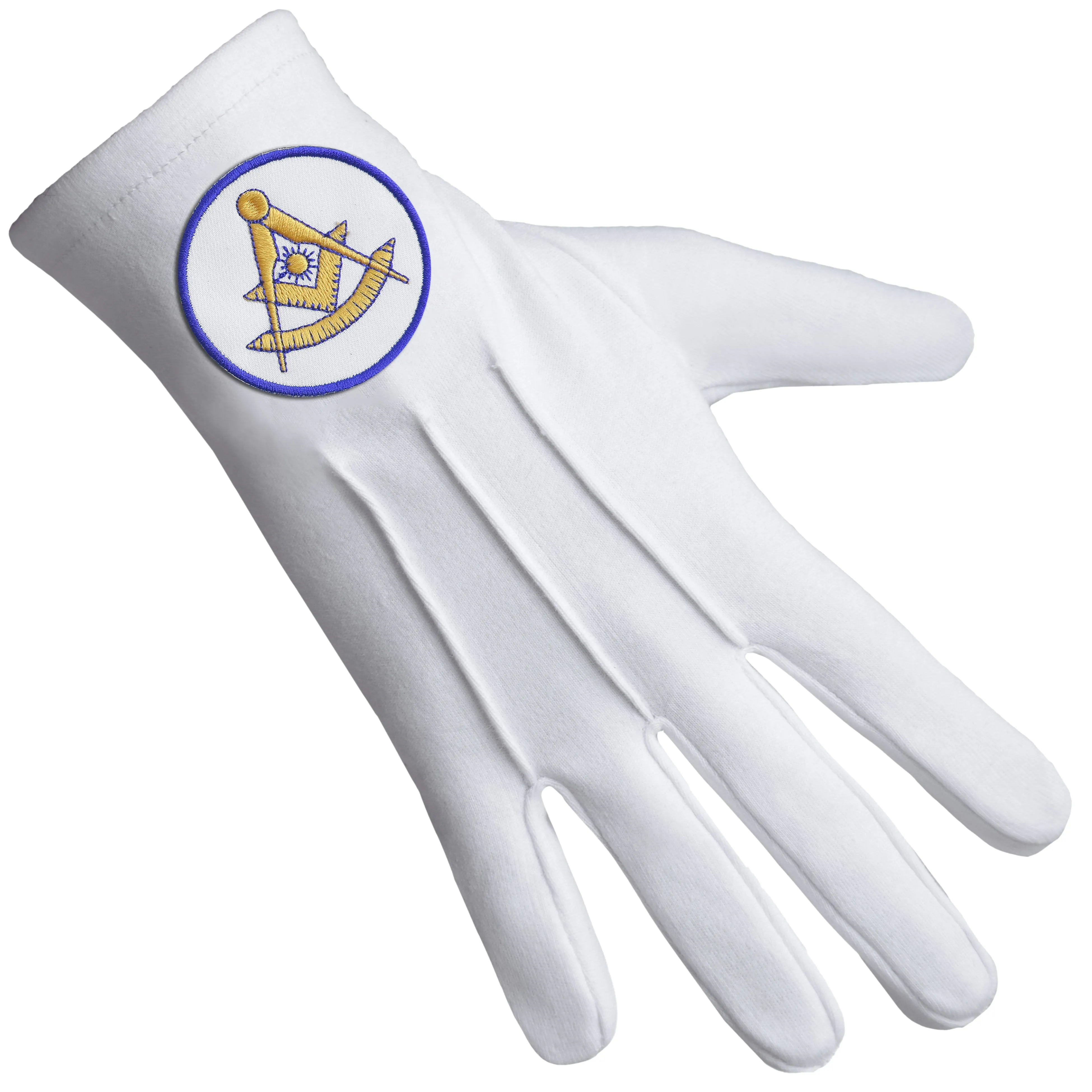 Past Master Blue Lodge California Regulation Gloves - Cotton With White Patch With Blue Borders