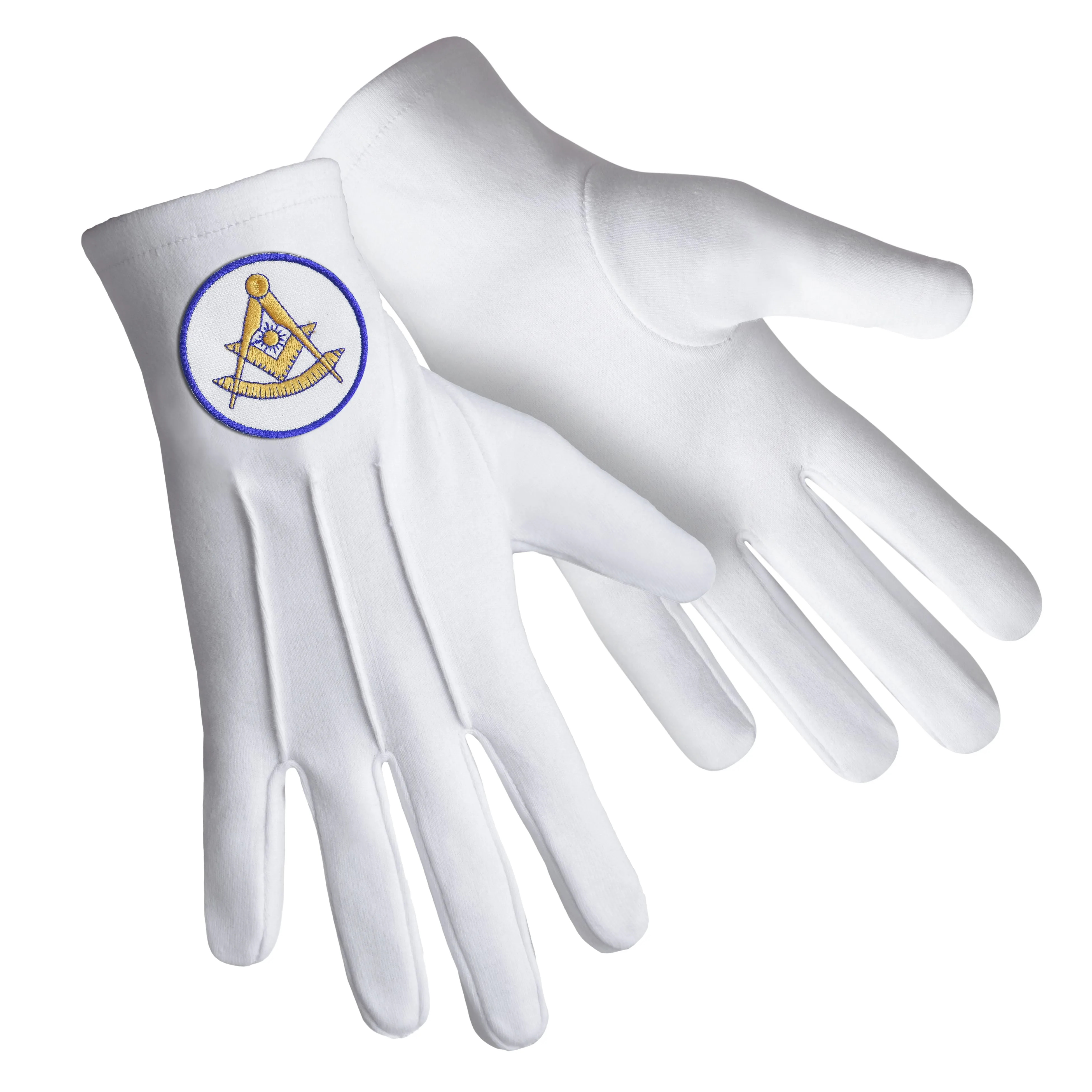 Past Master Blue Lodge California Regulation Gloves - Cotton With White Patch With Blue Borders