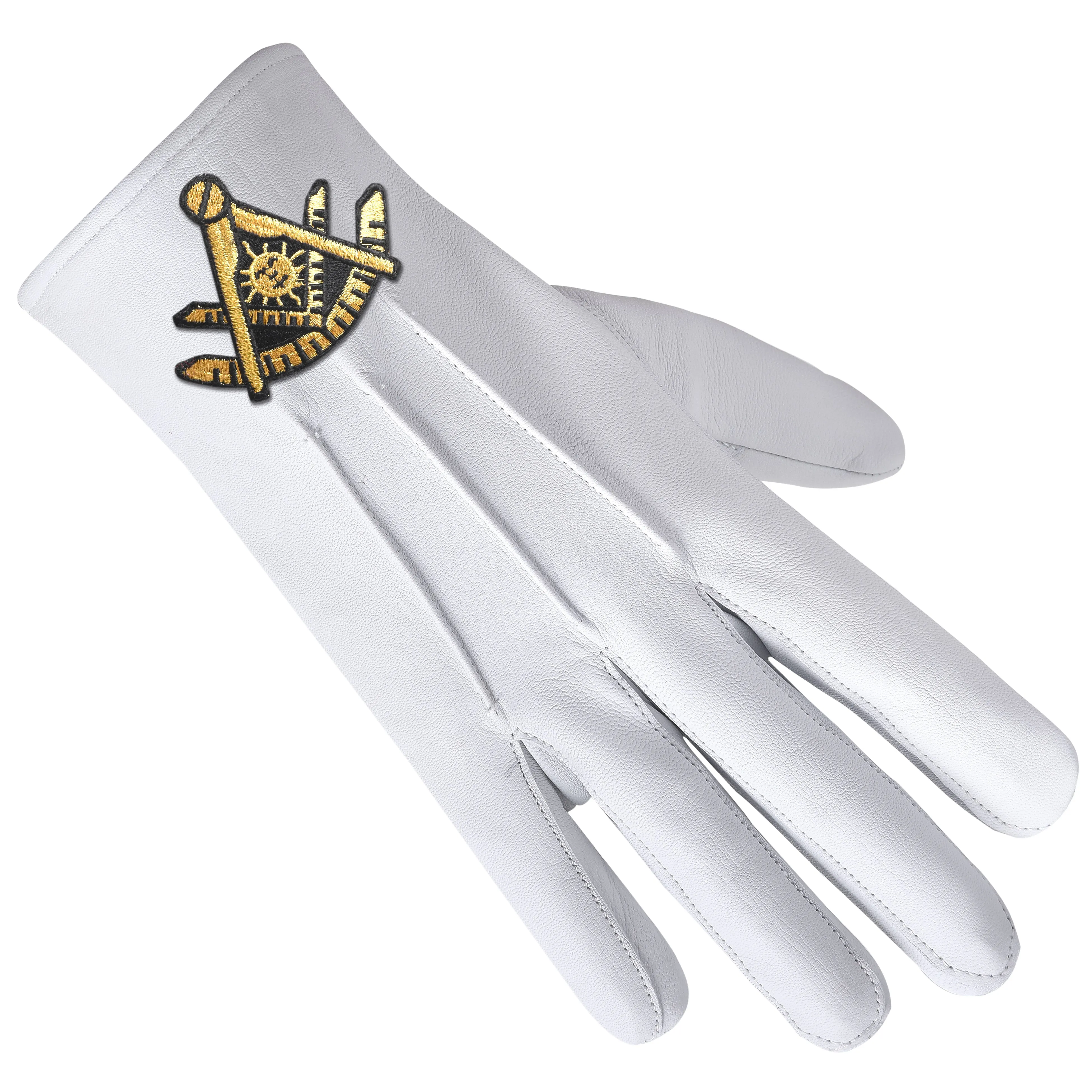 Past Master Blue Lodge California Regulation Gloves - Leather With Gold Emblem