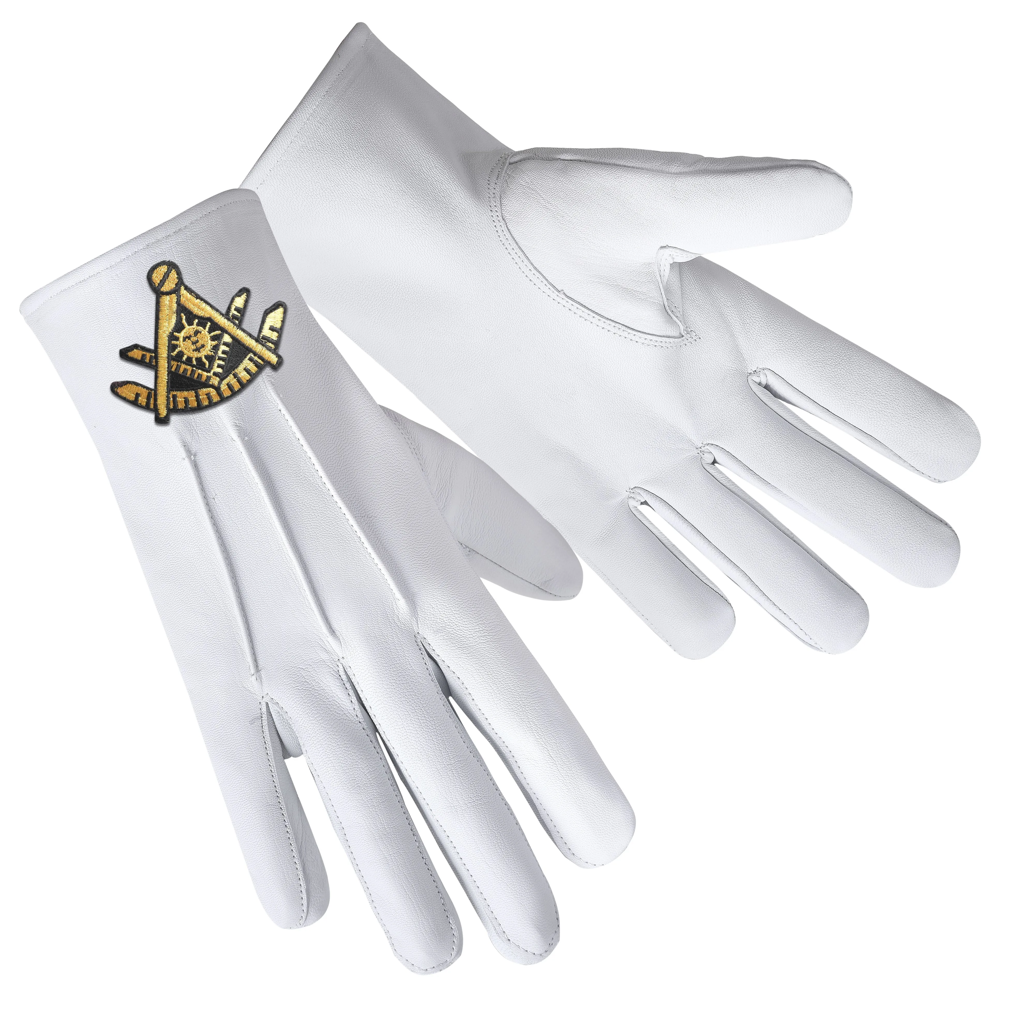 Past Master Blue Lodge California Regulation Gloves - Leather With Gold Emblem