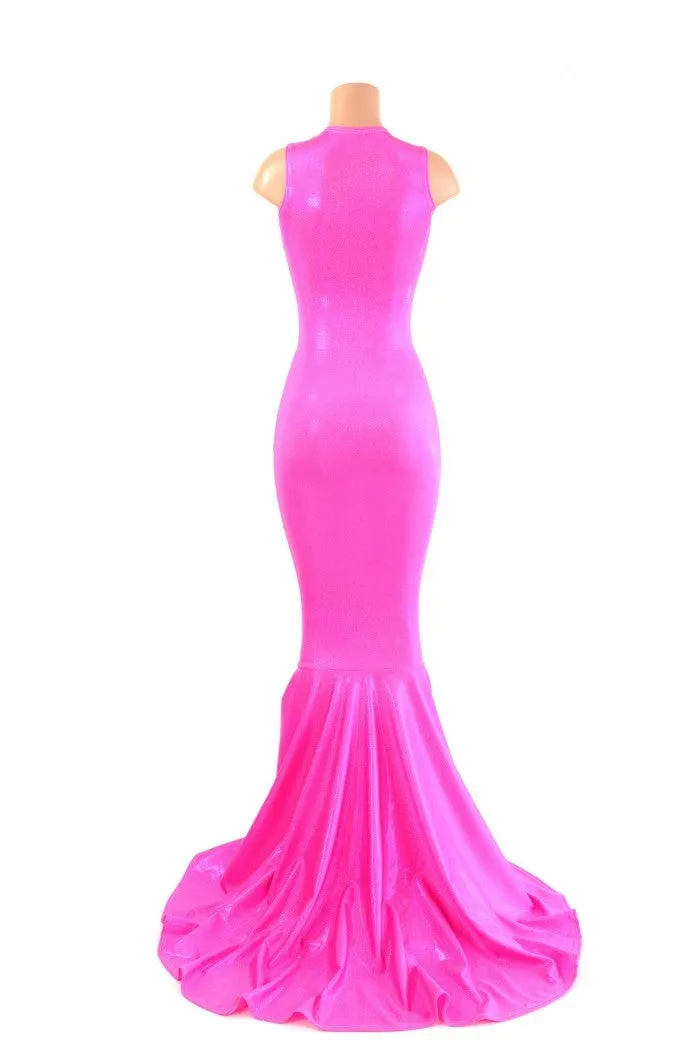 Pink Holographic Puddle Train Gown