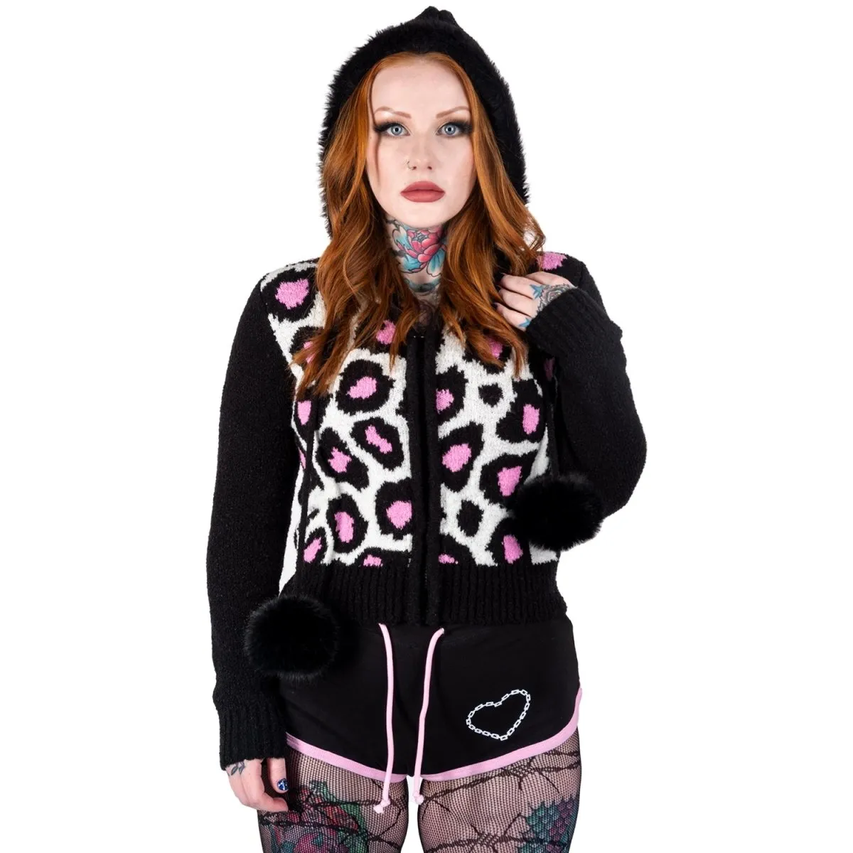 Pink Leopard Print Zip Up Sweater