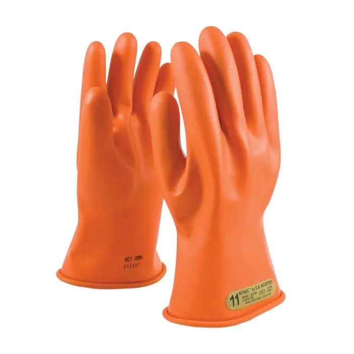 PIP NOVAX 147-00-11 Straight Cuff Class 00 Rubber Insulating Gloves, Orange, 1 Pair